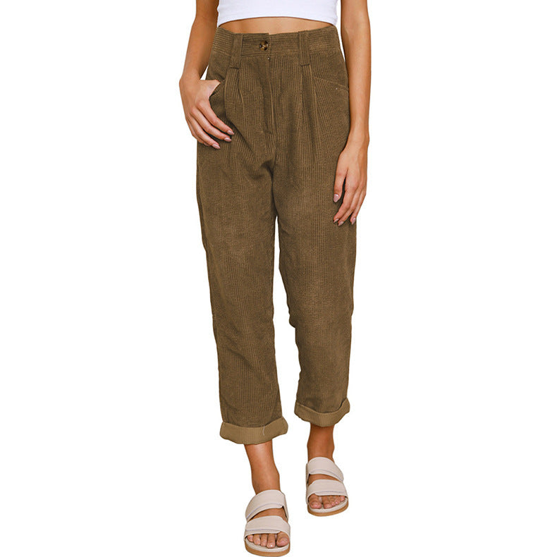 Women's Corduroy High Waisted Straight Leg Pants