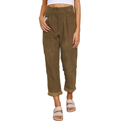 Women's Corduroy High Waisted Straight Leg Pants