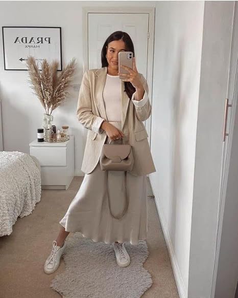 Women's Satin High-Waist Midi Skirt – Elegant Summer Slip Skirt