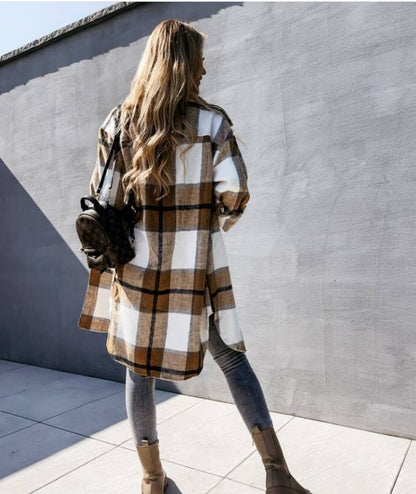 Women's Plaid Shacket Long Sleeve Button Down Shirt