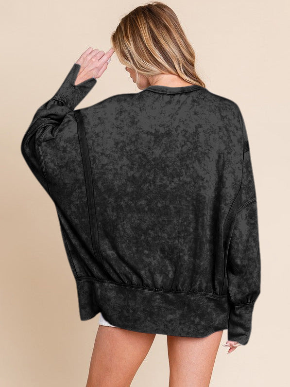 Acid Wash Oversized Sweatshirt Side Slit Drop Shoulder