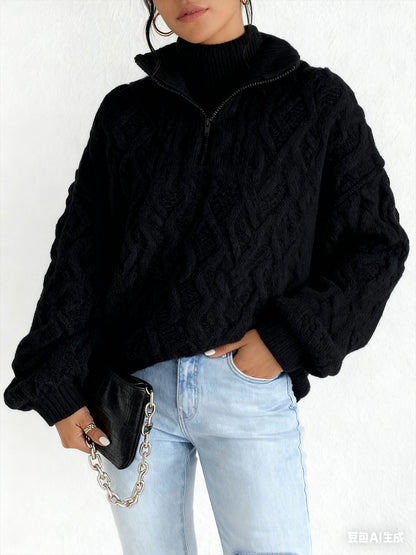 Women's Sherpa Jacquard Quarter Zip Pullover Sweatshirt