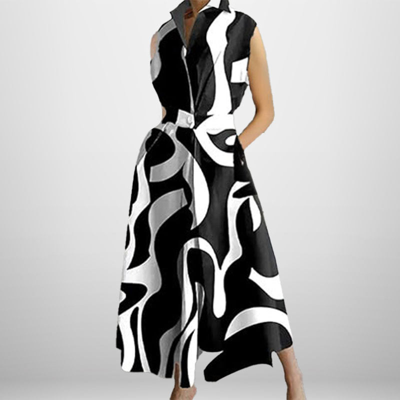 Women's Plus Size V-Neck Printed A-Line Midi Dress