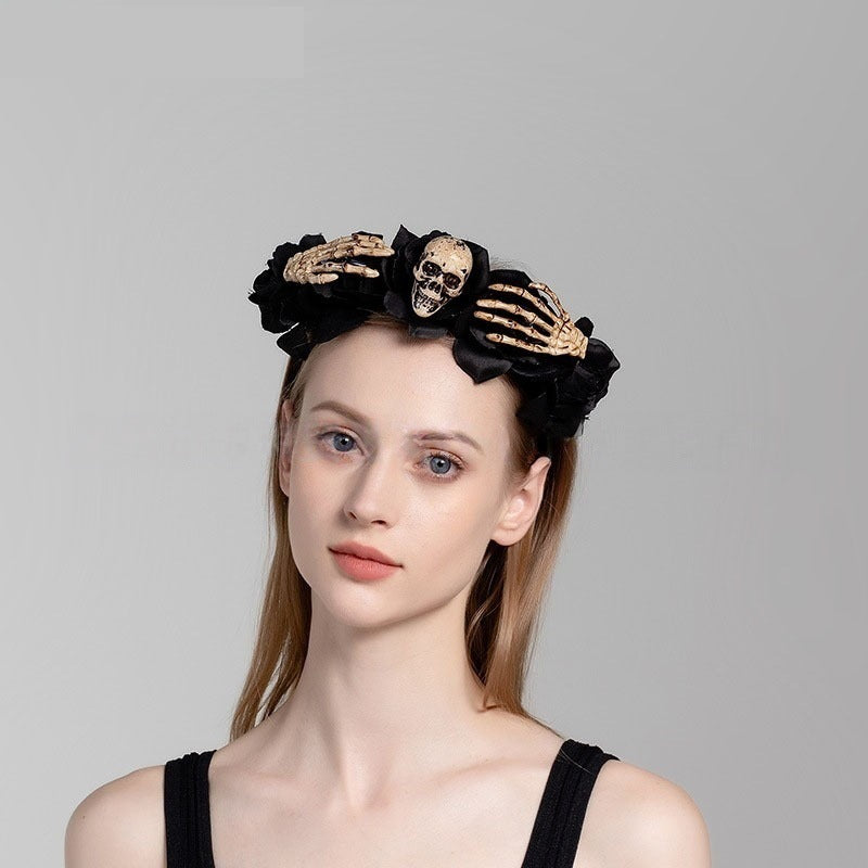 Gothic Skull Headband with Skeleton Hands for Halloween