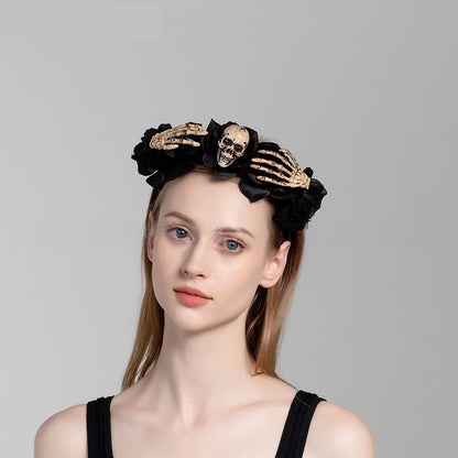 Gothic Skull Headband with Skeleton Hands for Halloween