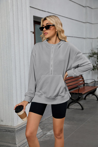Womens Half Zip Hoodie Oversized Pocket Sweatshirt