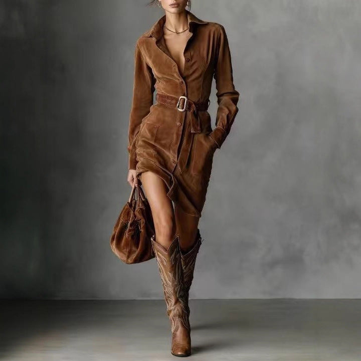Vintage Fitted Collared Shirt Dress Long Sleeve Button Down