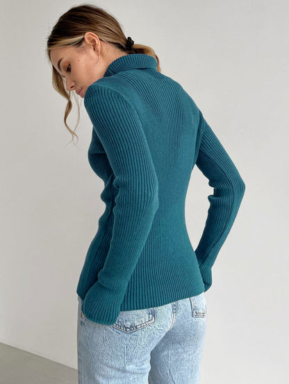 Women's Ribbed Turtleneck Knit Sweater Top