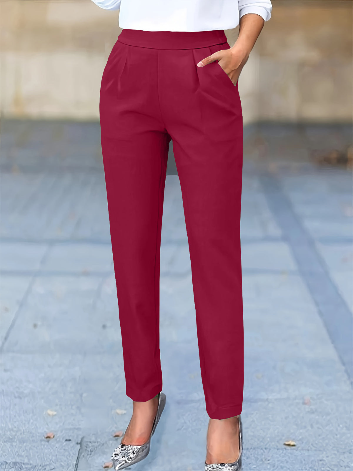 Women's Slim Fit Ankle Length Dress Pants with Pockets