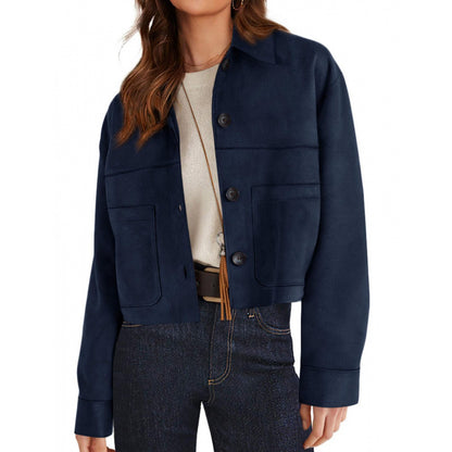 Women's Faux Suede Cropped Jacket Button Front