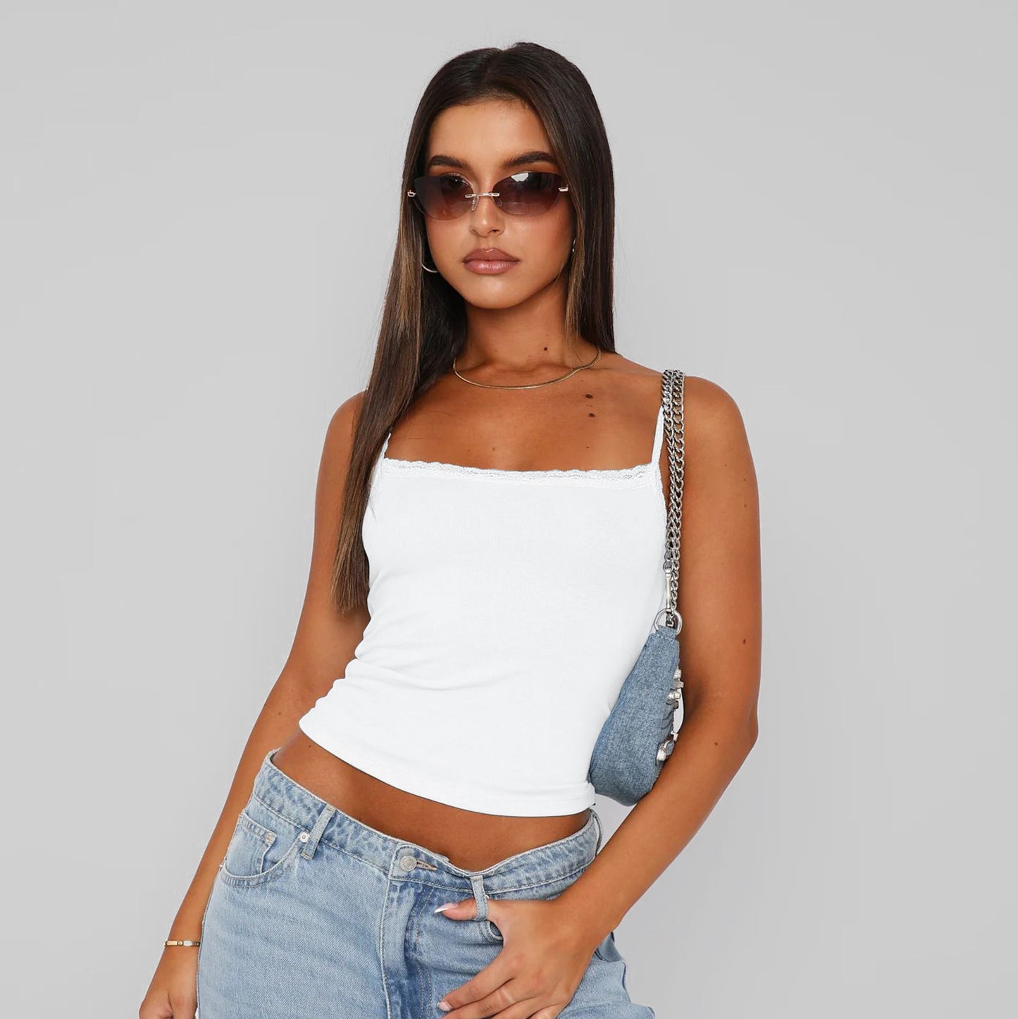 Lace Trim Cami Top Slim Fit Basic Tank
