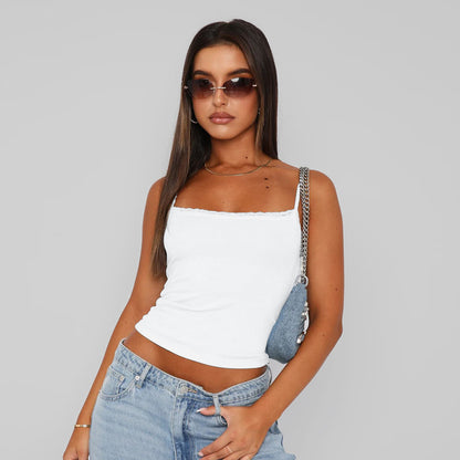 Lace Trim Cami Top Slim Fit Basic Tank