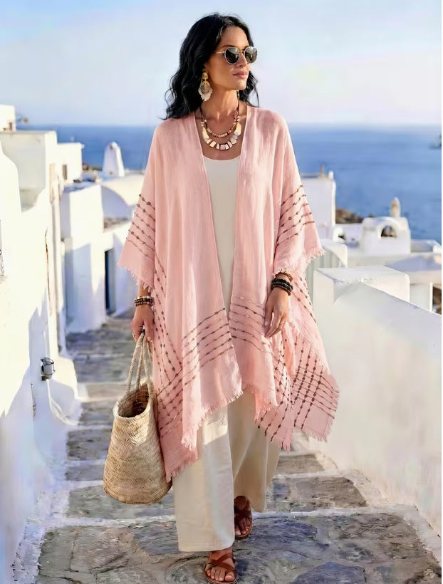 Fringe Kimono Cover Up Resort Lightweight Cardigan