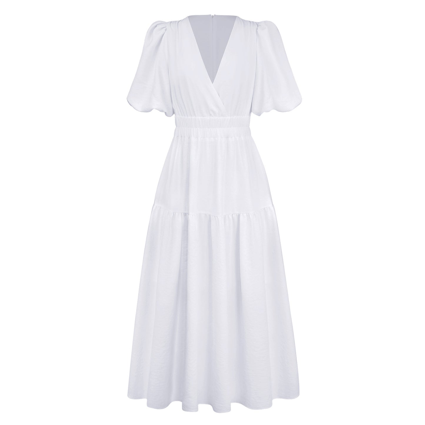 V-Neck Bubble Sleeve Holiday Dress American Fashion