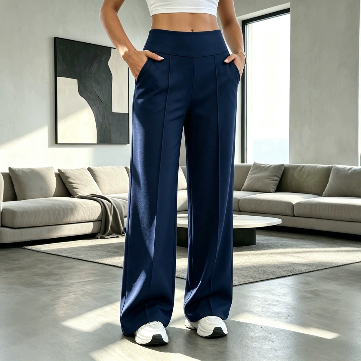 Women's High Waisted Stretch Wide Leg Pants with Pockets