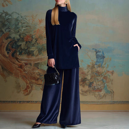 Velvet Turtleneck Wide Leg Pants Lounge Set