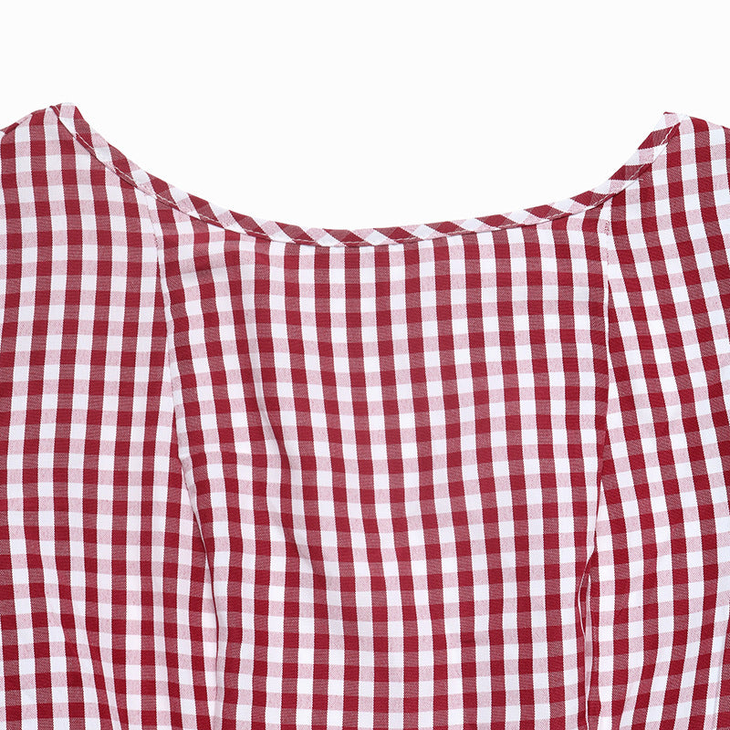 Gingham Bow Back Long Sleeve Christmas Mini Dress