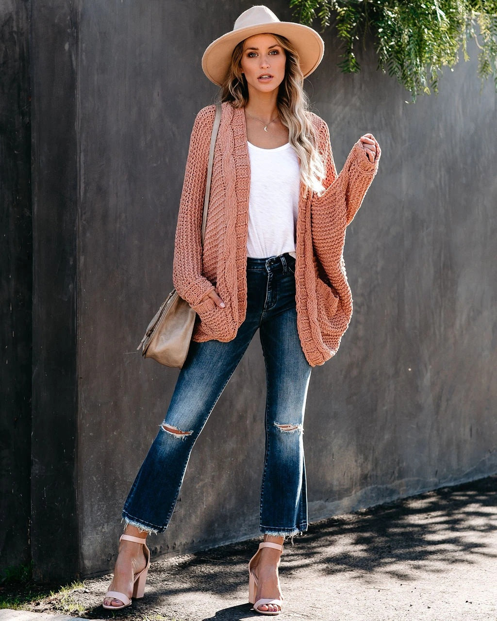 Women's Oversized Chunky Knit Open Front Cardigan Pockets