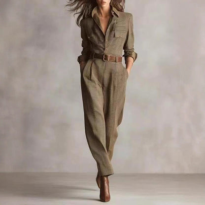 Women's Plaid Utility Belted Wide Leg Jumpsuit