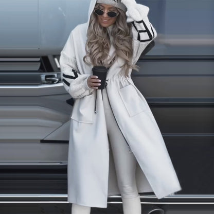Women's Hooded Long Patchwork Knit Sleeve Jacket