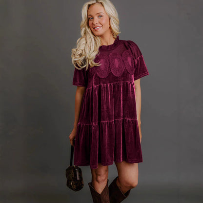 Velvet Embroidered Puff Sleeve Dress – Spring Trend