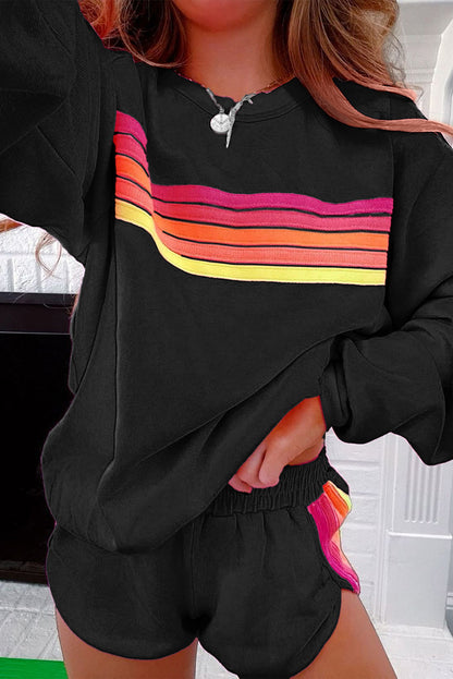 Women's Color Block Sweatshirt & Shorts Lounge Set