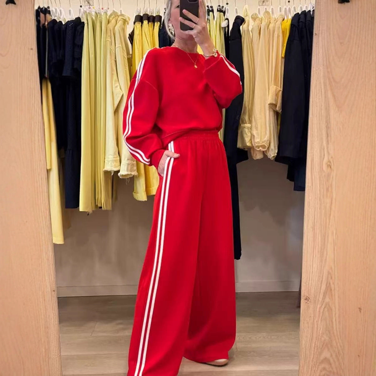 Womens Two Piece Side Stripe Sweatshirt Pants Set