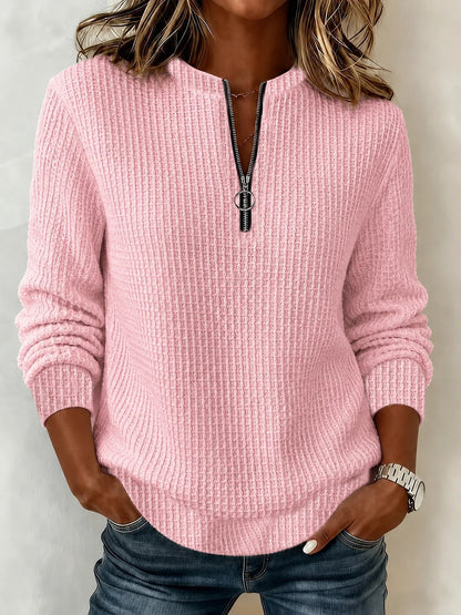 Women's Waffle Knit Half Zip Pullover Sweatshirt Top