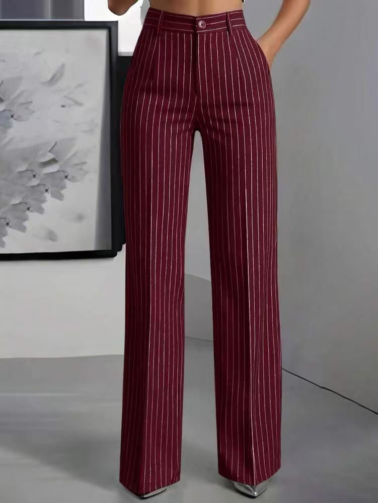 Women's High Waisted Striped Wide Leg Dress Pants
