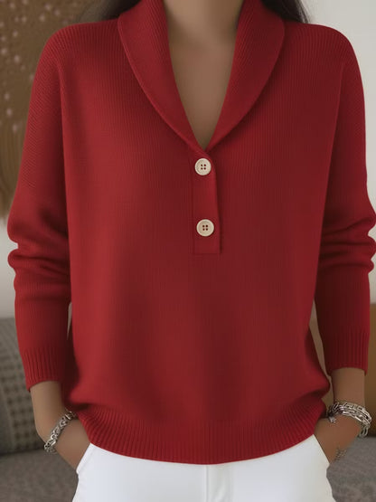 Women's Shawl Collar Button Pullover Sweater Soft Knit
