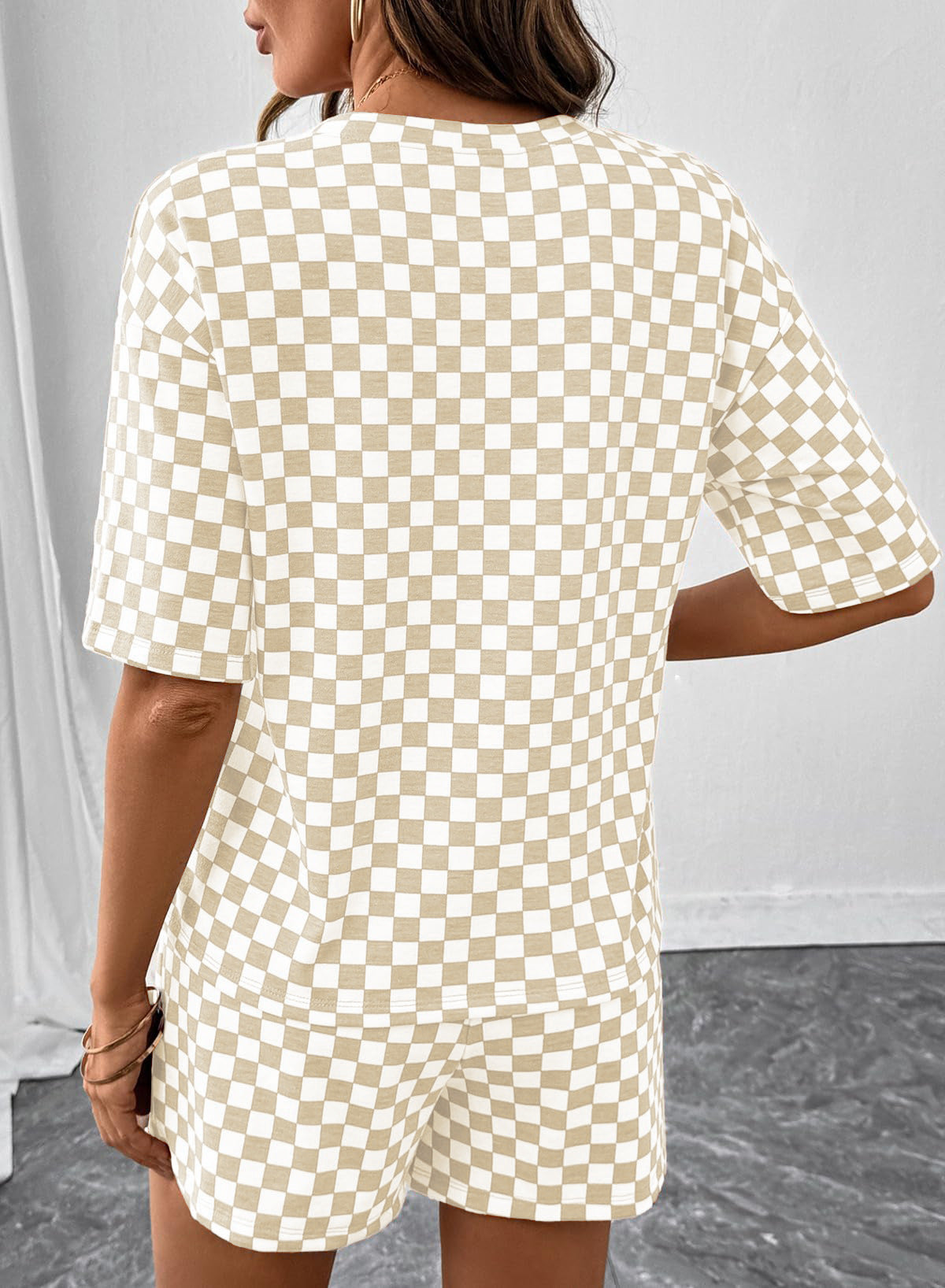 Rose Red Checkerboard Tee and Drawstring Shorts Set