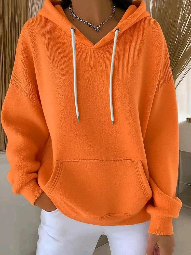 Women's Solid Drawstring Hoodie Long Sleeve Pullover