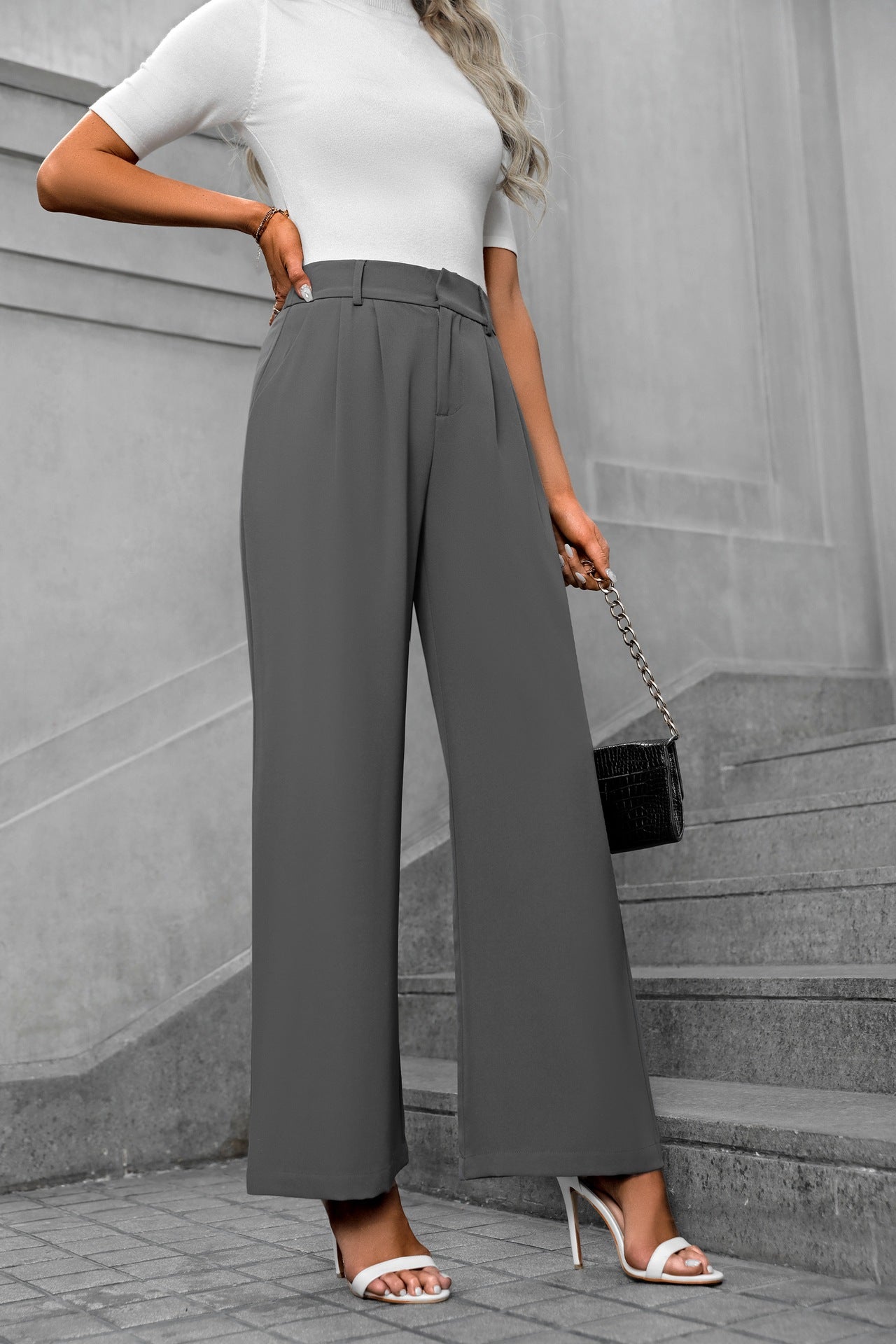 Women's High-Waist Wide-Leg Suit Pants - Elegant Office Trousers