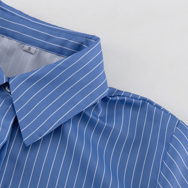 Blue Striped Button Down Shirt and Mini Skirt Set