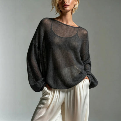 Women's Oversized Bell Sleeve Lightweight Knit Sweater