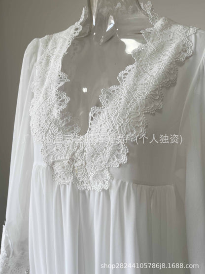 Women's Boho Lace Chiffon Long Sleeve Maxi Dress