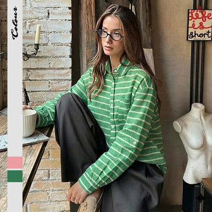 Striped Button Down Relaxed Long Sleeve Shirt