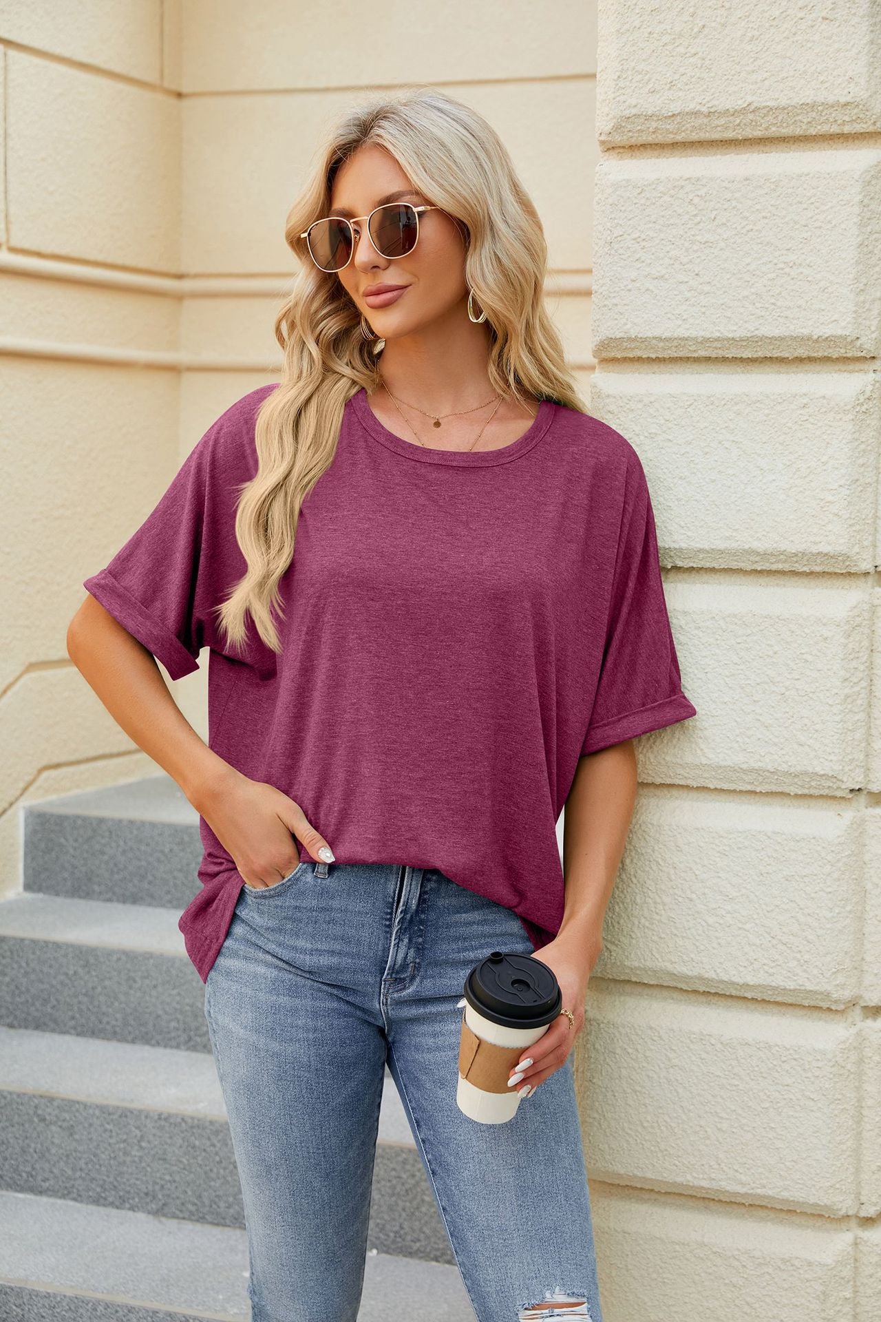 Loose Fit Crew Neck Short Sleeve Casual Basic Tee