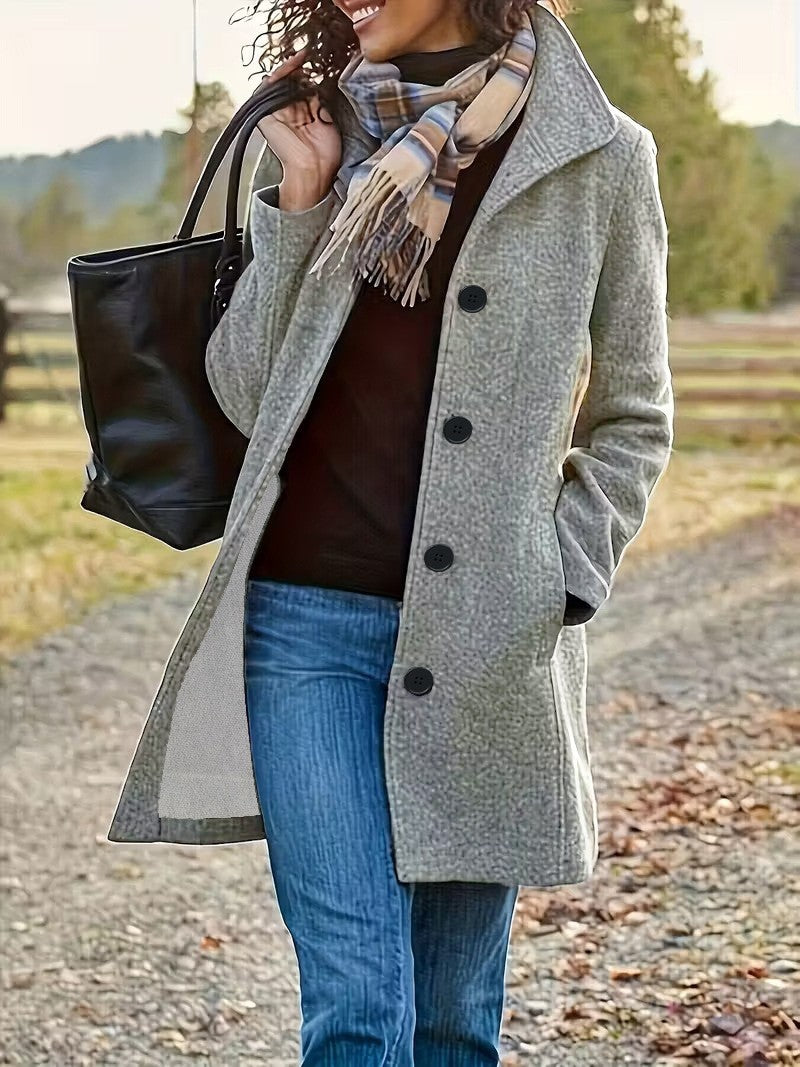 Women's Wool Blend Single Breasted Mid-Length Winter Coat