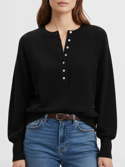 Women's Henley Button Front Knit Pullover Sweater