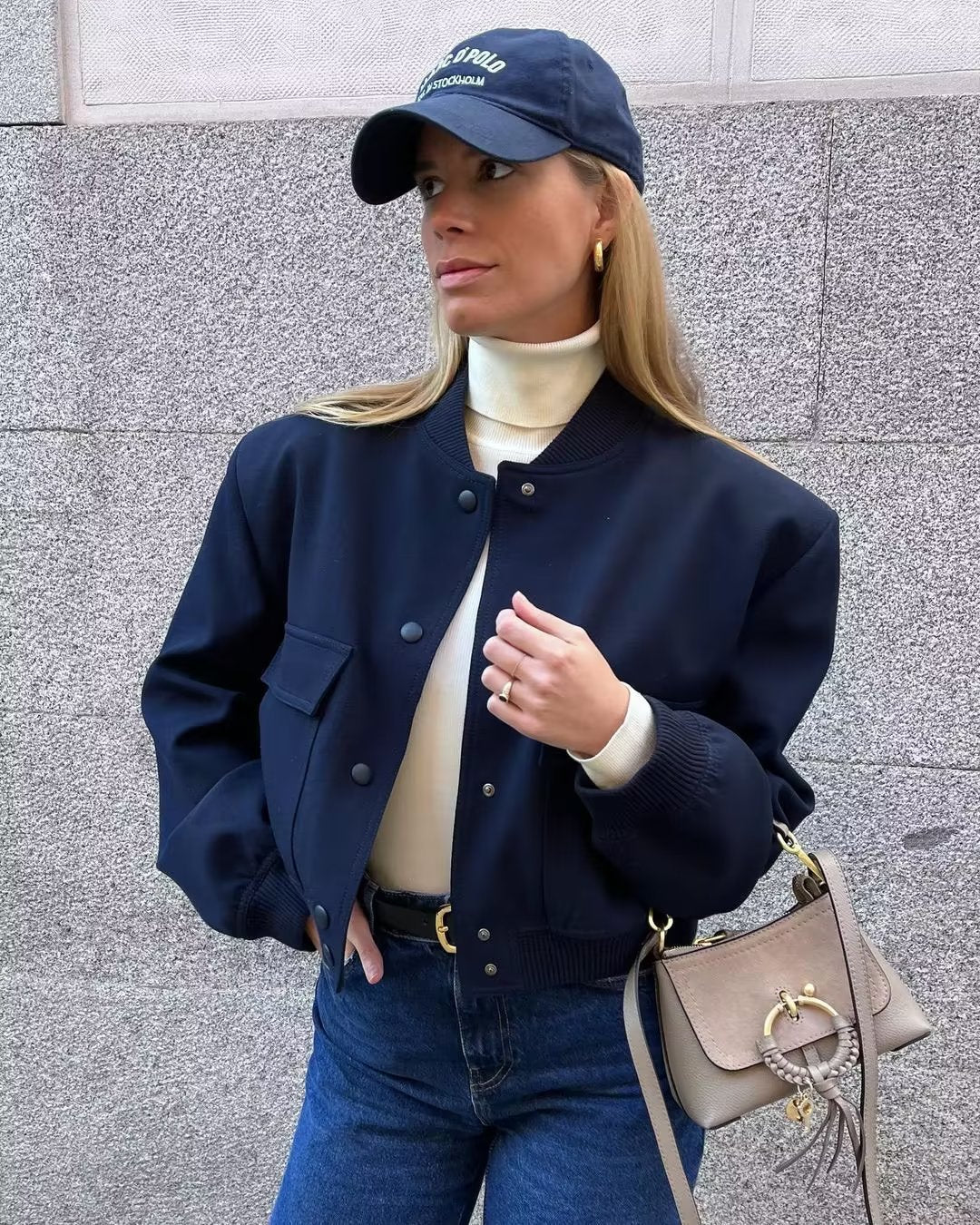 Women's Utility Jacket Stand Collar Pockets Streetwear
