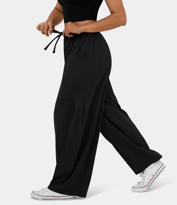 High Waist Wide Leg Lounge Pants with Pockets