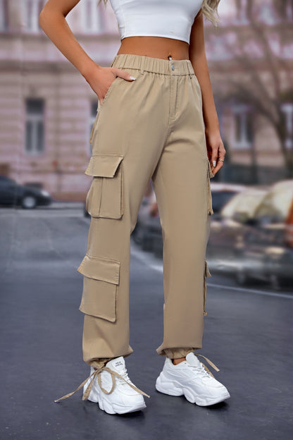 Women's High-Waist Cargo Pants with 8 Pockets, Loose Fit Streetwear