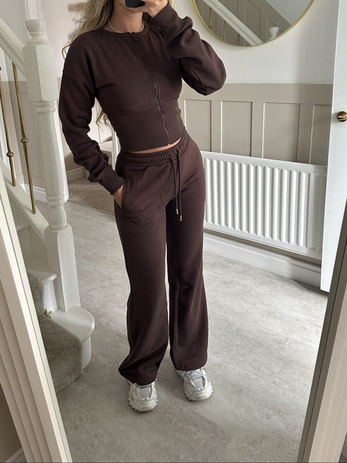 Women's 2 Piece Lounge Set Zip Up Jacket Wide Leg Pants