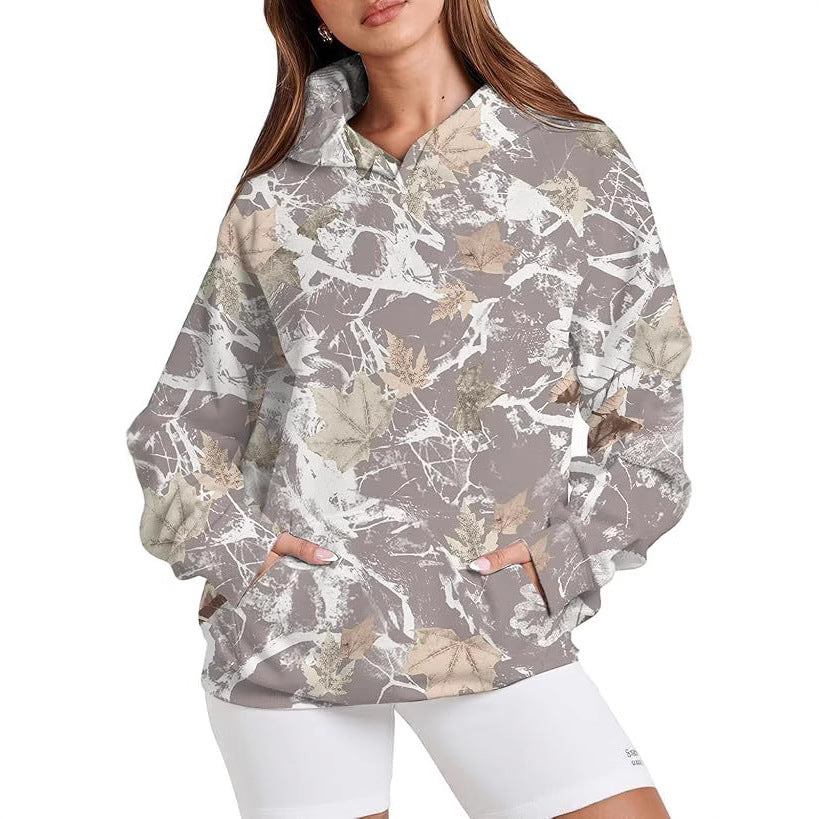 Women's Oversized Nature Print Hoodie Pullover
