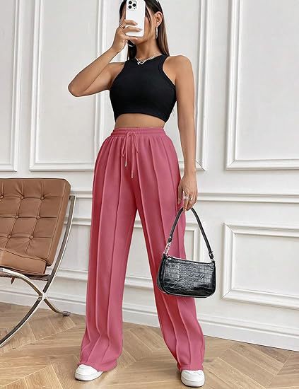 High Waist Cotton Wide Leg Drawstring Pants