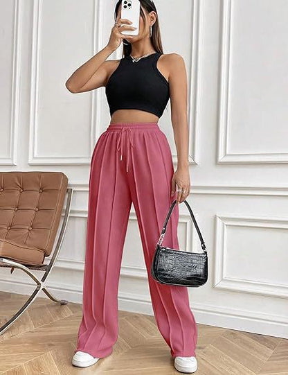 High Waist Cotton Wide Leg Drawstring Pants