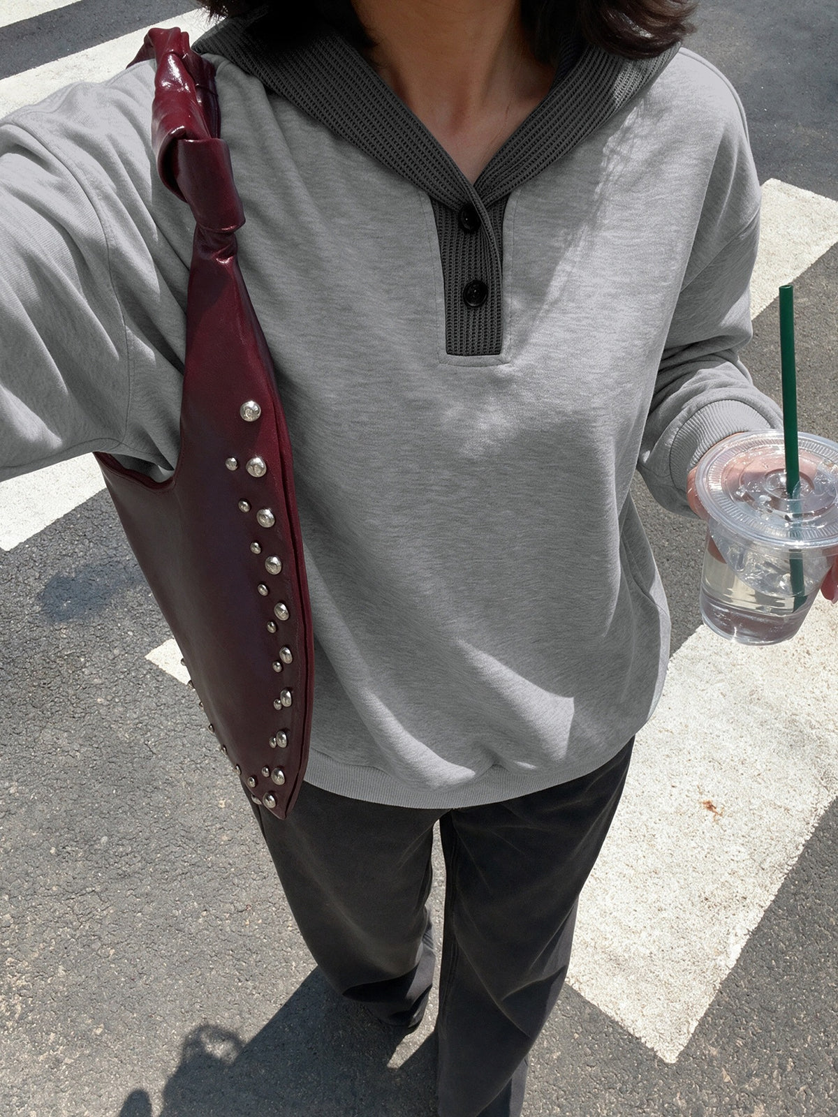 Women's Oversized Color Block Henley Hoodie