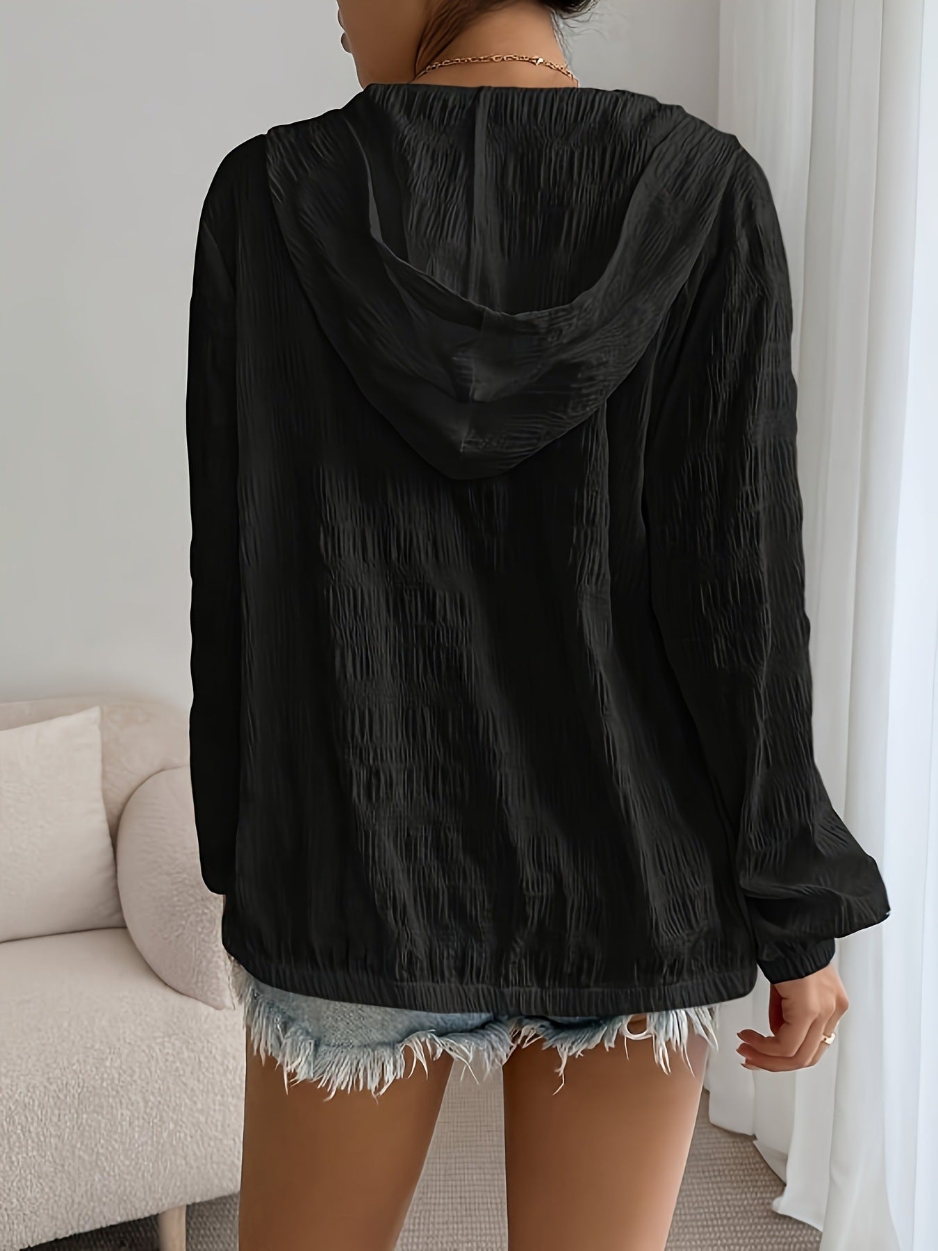 Women's Textured Lightweight Zip Up Hooded Jacket