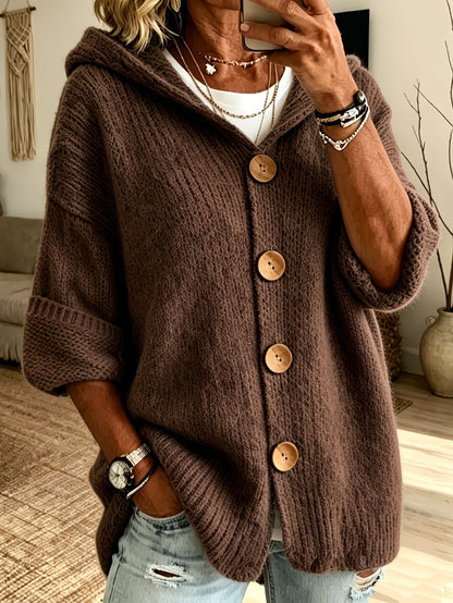 Women's Oversized Hooded Button Cardigan Sweater